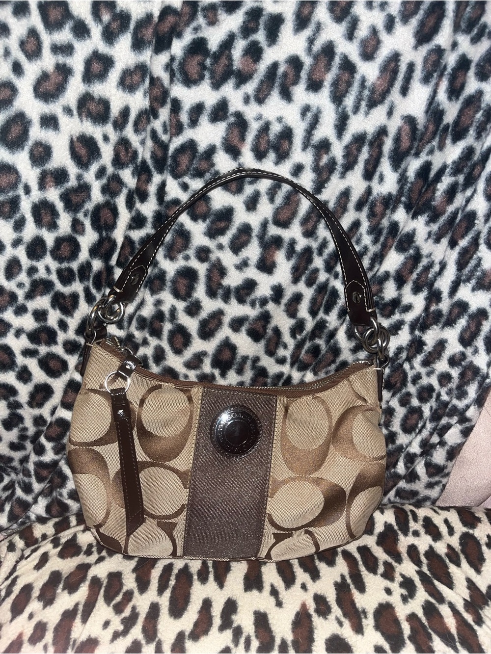 Coach Signature Canvas Shoulder Bag in Brown and Tan